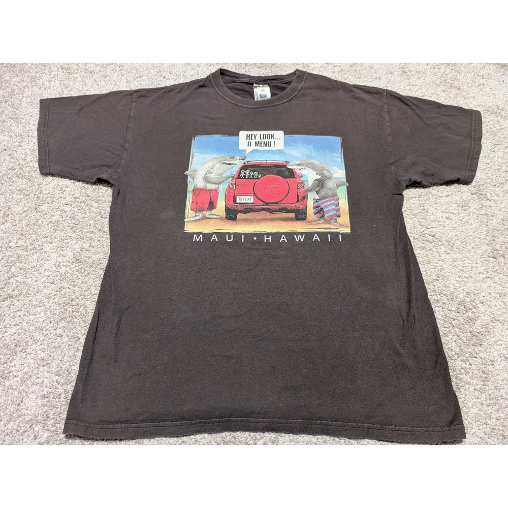 The Duck Co T Shirt Mens L Gray Maui Hawaii Shark Humor Graphic Tee Short Sleeve